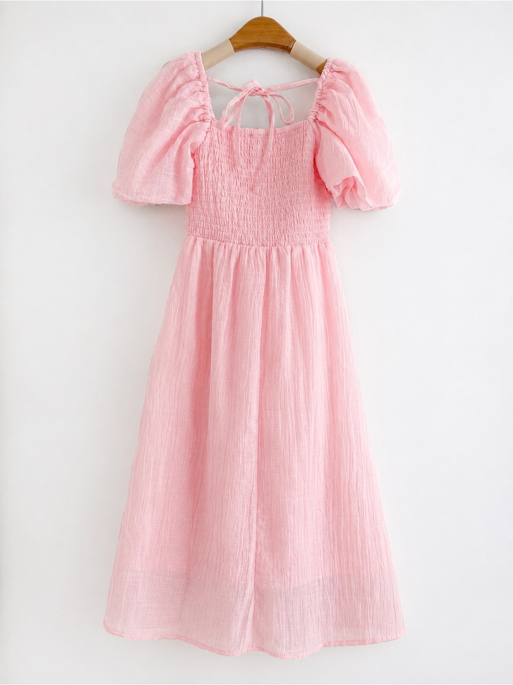 Light Pink Puff Sleeve Smocked Midi Dress (Never Worn)